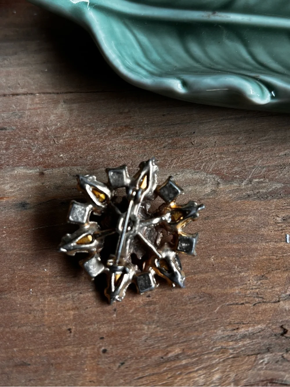 Vintage Gold-Tone Opalescent & Blue Crystal Starburst Brooch